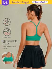 Tender Angel 2pcs Women Sports Bras, One-Shoulder Removable Padded Minimalist Camisole Bras Workout Set - 彩色 - 查看 2