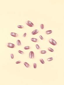 24片纯色猫眼美甲贴纸，闪亮假指甲，短指甲，椭圆形美甲贴纸，亚克力美甲套装，包含1张贴纸和1个迷你指甲锉，适合日常佩戴，美甲用品。