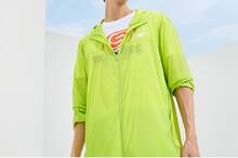 Skechers Jachetă cu glugă verde strălucitoare țesătă, elegantă, ușoară, protecție UV, pentru drumeții în aer liber, pentru alergare