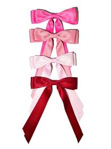 4个缎面蝴蝶结发夹，纯色蝴蝶结发卡，可爱蝴蝶结发圈，金属发夹，女士/女孩发爪，发饰，学习用品，头部饰品，发卡 - 彩色 - 查看 5