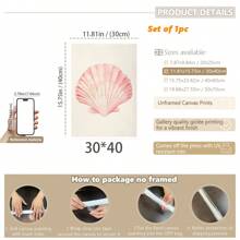 1 pieza, Cuadro colgante de lienzo, enmarcado, Arte de pared, Pósteres, Impresión de concha color rosa pastel, Decoración de habitación de playa, Póster de surf oceánico, Casa de playa, Chica de coco universitaria, Decoración de dormitorio elegante, Decoración de habitación, Arte rosa, Decoración del hogar