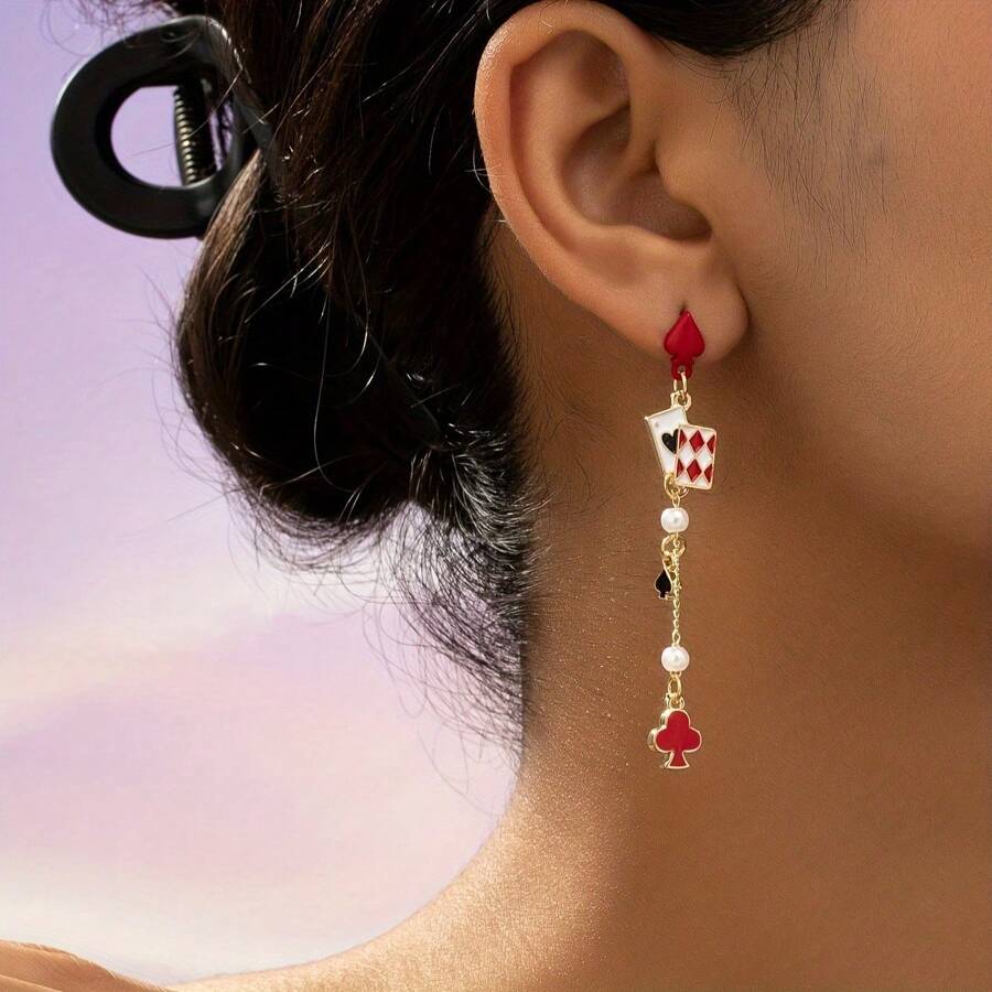 1 Pair Playing Card Earrings, Simple & Practical Multifunctional