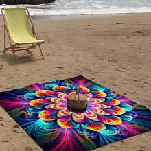 1 件长方形梦幻炫彩图案轻质户外多用途防水防沙沙滩毯数码印花休闲户外柔软材质野餐毯适合露营、野餐、海滩、家庭户外野餐等场景提供舒适的沙滩铺设体验春夏海滩派对必备品