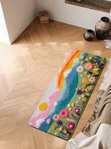 1pc Faux Wool Floral & Landscape Print Area Rug, Soft & Comfortable Machine Washable, Suitable For Bedside, Entryway, Kitchen, Bathroom And More Scenarios. (Slight Difference In Size Between Small And Large, But No Impact On Aesthetics) - Multicolor - View 4