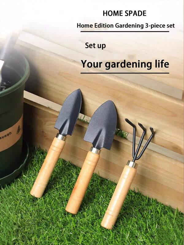 3 pièces/1 pièce Mini ensemble d'outils de jardin, manche en bois, tête en métal. Outils de jardinage manuels, forme ergonomique en bois naturel marron/acier noir premium. Outils pour planter, creuser, râteler. Fournitures pour plantes d'intérieur et d'extérieur, succulentes, bonsaï. Cadeau pour le jardinage à la maison.