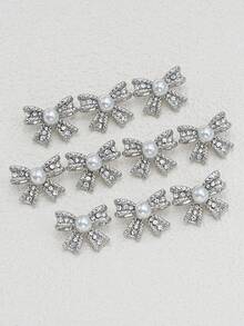8pcs/Set Vintage 3D Bow Rhinestone Pearl Metal Buttons, Suitable For Shirts, Cardigans, Dresses, Wedding Gowns, Suits, Uniforms, Decoration, DIY Bouquets, Boxes, Jewelry Gifts, Handicrafts