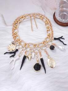 1pc Stylish & Versatile Beach Vacation Layered Pearl Shell Heart Insect Pendant Necklace, Simple For Women - Various Pendant Necklaces - View 12