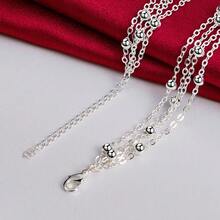 925纯银镀层多链光滑珠项链，女士时尚婚礼派对魅力首饰 - 銀色 - 查看 5
