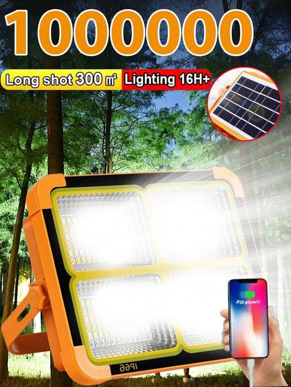 1PC Outdoor Solar Floodlight Super Bright LED Emergency Lighting USB Rechargeable Portable Flashlight Suitable For Camping,Night Market,Travel,Power Outage Lighting