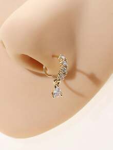 1pc Fashionable Magnetic Zirconia Drop Nose Ring - Yellow Gold - View 1
