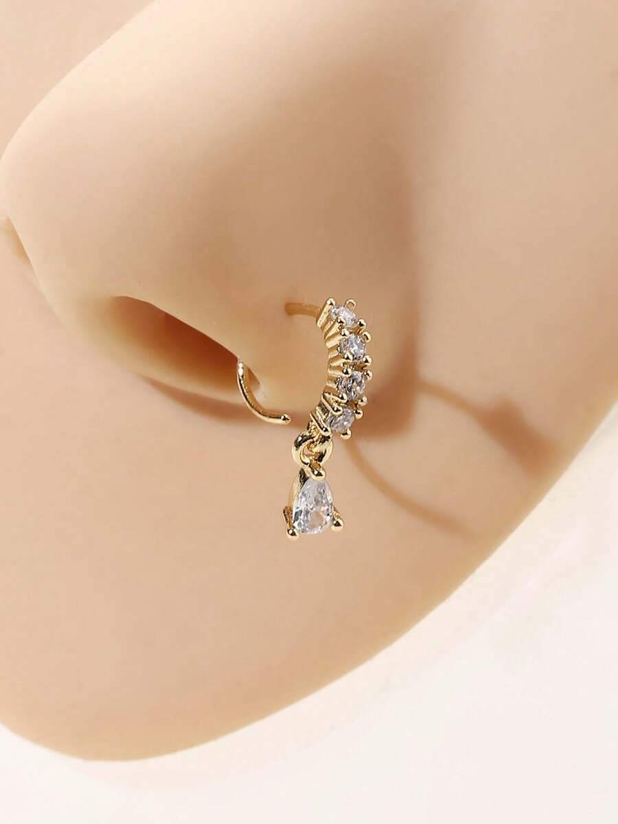 1pc Fashionable Magnetic Zirconia Drop Nose Ring - Yellow Gold - View 1