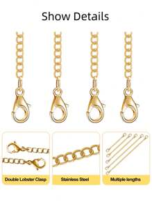 5pcs/Pack Jewelry Extender Chain For Necklace Bracelet, DIY Necklace Accessories, Long Tail Chain Extender Chain, Extender Tail, Exquisite Gift Jewelry Accessories For Necklace, Bracelet Extender Chain, Tassel Pendant Jewelry Gift