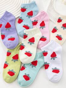 1-5 pares de calcetines tobilleros de mujer con estampado de fresa, de bajo empeine, invisibles, de estilo lindo, para primavera/verano