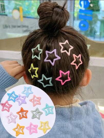 20/30/40/50pcs Random Color Dopamine Star Shaped Hair Clips, Cute Mini Size Hair Accessories For Girls