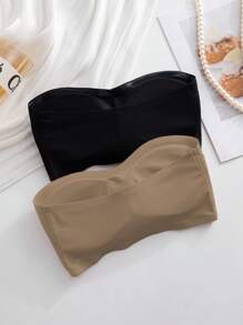 2pcs/Set Front Closure Solid Color One-Shoulder Padded Seamless Comfortable Bras For Women, Wireless Bra