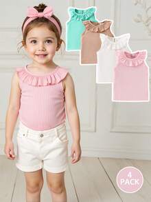 4pcs Young Girl Solid Color Tank Tops 2025 - Sleeveless Ribbed Summer - Multicolor - View 1