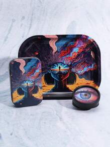 3 Pieces Set, Entry-Level Set With Multiple Prints - Including Metal Rolling Tray, Grinder, And Iron Box, Stylish Design, Perfect Gift For Halloween And Christmas!
