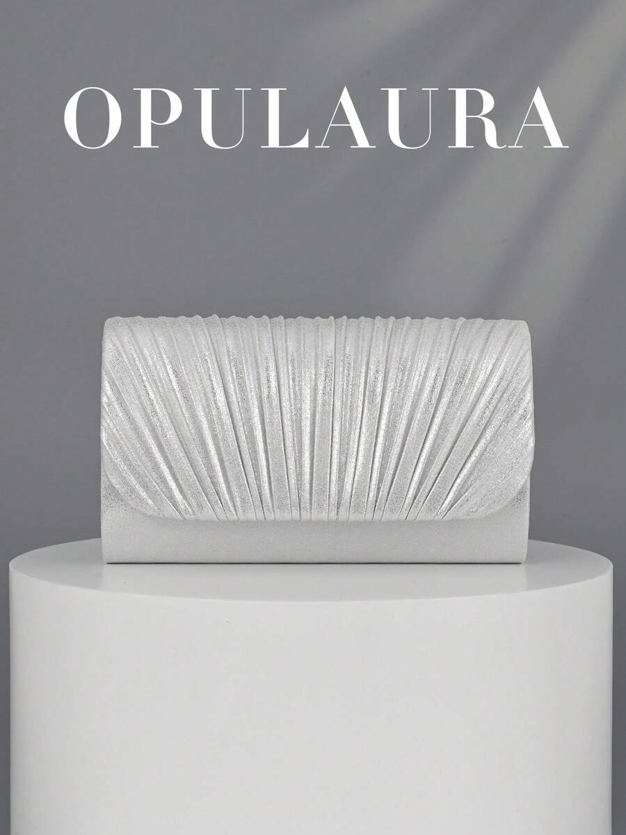 OpulAura Fashion 亮面翻蓋晚宴包 高級 PU 皮革派對手拿包 低調奢華閃亮晚宴包 禮服包 金屬感皮革女包 歐美風信封鏈條包 斜跨包 適合舞會、派對、雞尾酒會、生日派對禮服搭配,適合作為生日禮物、新娘手拿包 - 銀色 - 查看 1