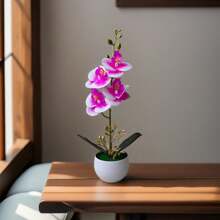 1 盆仿真蝴蝶兰盆栽，逼真的仿真兰花盆栽，适合居家、酒店、办公桌摆设，配塑料花盆 - 1盆人造蘭花盆栽 - 查看 7