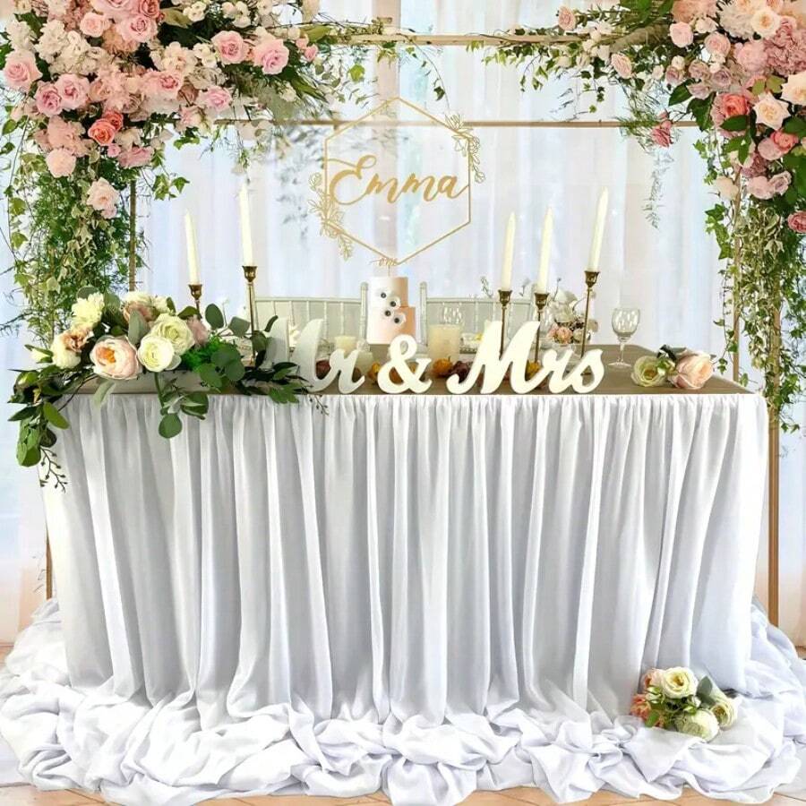 1pc Of 6Ft Chiffon Table Skirt, Suitable For Rectangular Table Chiffon Wedding Tablecloth Transparent Fabric, Suitable For Wedding Birthday Party Decoration