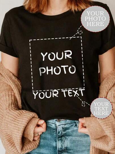 Regalos personalizados de deportes, camisetas personalizadas para damas, agrega texto e imágenes (selfies/paisajes/fotos familiares/amigos/fotos de parejas/patrones/mascotas, etc.), texto de tu elección en fuentes y colores, tops activos personalizados para mujeres, cómodos y fáciles, deportes y aire libre, selecciones de temporada, camiseta casual suelta y cómoda personalizada