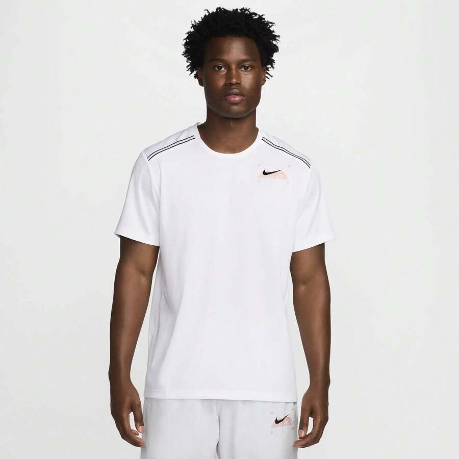 Men's Nike Miler Graphic Running Dri Fit Top - White - View 1