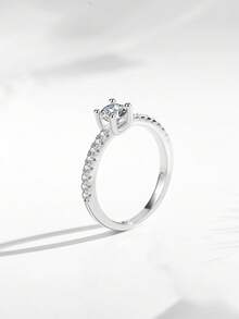 Kaletine 925 Sterling Silver Small Moissnaite Ring For Women Simple Sparkling Round Finger Rings 1 Piece - Silver - View 2