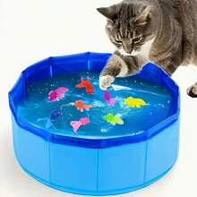 10/11pcs Colorful Realistic Floating Goldfish, Foldable Kitten Water Bath Toy Set, Random Color Plastic Fish Aquarium Decorations, Cat Bathing Playset