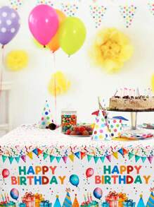 1Pc Colorful Happy Birthday Tablecloth, Balloons Pattern Table Cover,Table Runner, Birthday Party Gift,Table Deocration,Home Decor Table Decor,1st Birthday Party Favor,Party Tablecloth,Table Ornament,Birthday Decoration