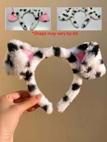卡通狗耳朵头带，豹纹动物耳朵发带，斑点狗耳朵头带，可爱角色扮演派对配件，搞笑面膜洗脸头巾，面料材质