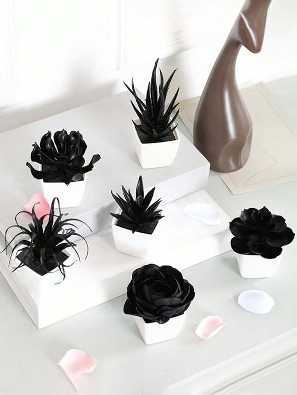 1 pièce / 1 set (6 pièces) Plante grasse noire de simulation de 10 cm (H) en pot pour la maison, le salon, la chambre à coucher, la décoration de fenêtre, la décoration de fête sur le bureau