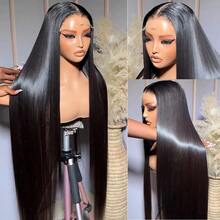 13X6 HD Transparent Lace Front Wigs Brazilian 15A Human Hair Straight Lace Front Wigs Swiss Lace Pre Plucked 13X4 Transparent Lace Wigs With Baby Hair Natural Black Hair For Women 200Density - Natural Black - 查看 7