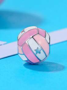 WOSTU 1pc 925 Sterling Silver Pink Girl Style Fitness Equipment Series Pendant Pink Volleyball Dumbbell Headphones Tennis Design Beads Bow Spacer Beads Pendant Fit For Women Original Bracelet Fine Jewelry Gift