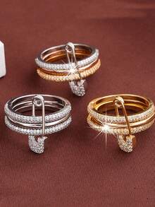 三色三环时尚女士戒指，可拆卸，锆石装饰，适合女性日常搭配、派对、礼物、配饰