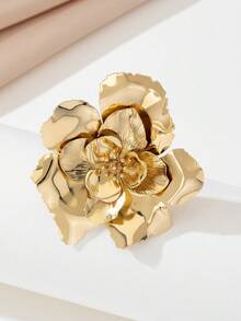 1pc Layered Asymmetrical Golden Flower Design Women's Statement Ring - Yellow Gold - View 4