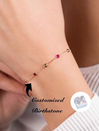 1pc Custom Family Birthstone Bracelet For Women Colorful Stone Personalized Birthstone Elegant Gifts For Ladies Mothers Jewelry For Month's Day