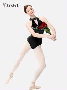 DonsGirl 1 Stück Damen Diamant Samt Patchwork V-Ausschnitt eleganter Ballettanzug, sexy Bodysuit