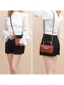 2025款真皮转换扣钱包肩带替换件，可调节斜挎肩带，无需打孔，迷你手提包 - 棕色 - 查看 6