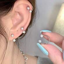 Minimalist Refined Stainless Steel U/C-Shaped Cartilage Earrings With Full Rhinestone, Fashion Ear Studs