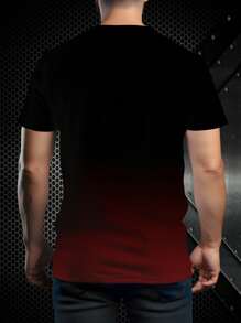 Men's Casual Gradient 3D Eiffel Tower Print Short Sleeved Crew Neck T-Shirt Stripe Pattern, Summer Casual Short Sleeve T-Shirt