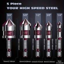 5pcs M35 Cobalt Alloy Countersink Drill Bit Set, 82° Angle With 1/4" Hex Shank - For Metal, Wood And Plastic - Including 1/4", 3/8", 1/2", 5/8" Size, With Storage Rack