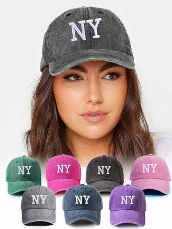 1pc Embroidered NY Washed Baseball Cap, Outdoor Lightweight Breathable Adjustable Sun-Shielding Cap Suitable For Spring/Autumn Travel, Hiking, Cycling