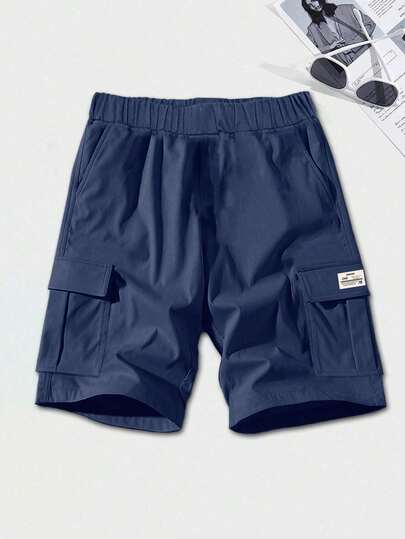 1pc Tween Boys Casual Summer Sports Outdoor Pocket Fashion Minimalist Cargo Shorts, Spring/Autumn