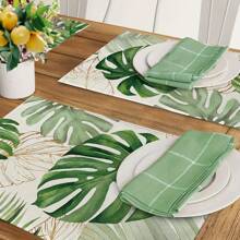 4pcs Placemats - Spring & Summer Palm Leaf Placemats Set, Tropical Green Monstera Leaves Placemats, Hawaii Seasonal Kitchen Decor, Home Decor 12"X18" - Perfect For Dining, Kitchen Parties, Indoor Holidays And Home Decorations