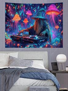 لوحة جدارية ذات تأثير ضوئي تفاعلي مع الأشعة فوق البنفسجية، تصور غابة الفطر الفسفورية الساحرة، موجات الصوت الحيوية، ديكور بوهيمي مثير للاهتمام لغرفة النوم أو استوديو الموسيقى لعشاق الموسيقى الإلكترونية والأجواء الساحرة