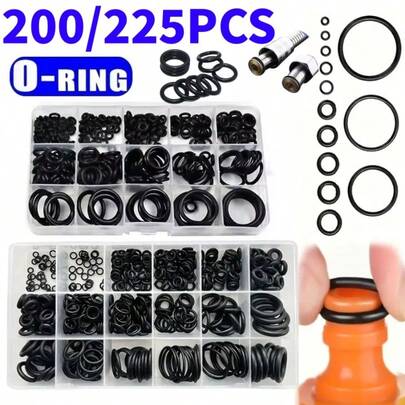 200pcs/225pcs Premium Rubber O-Ring Assortment Kit - Oil-Resistant & Durable Sealing Gaskets For Plumbing, Automotive, Mechanics- Ideal For Air/Gas Connections And Faucet Connections, With Plastic Box