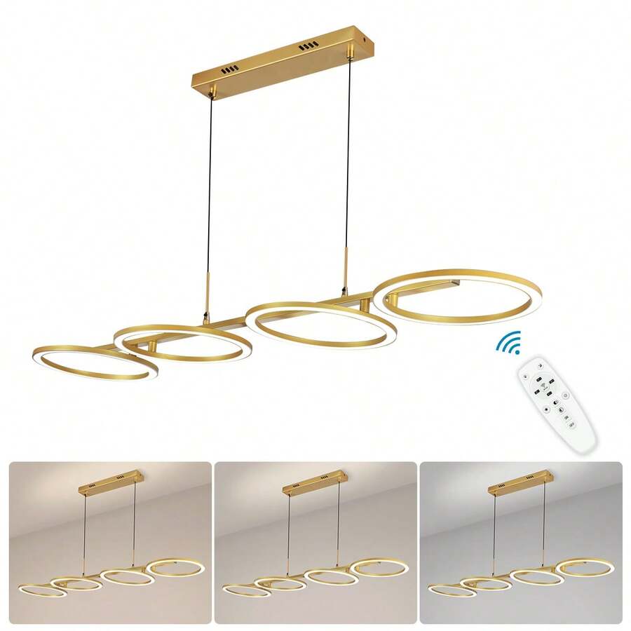 Modern Pendant Chandelier 60w 3 In 1 Luxury 4 Rings With Control - 金色 - 查看 1
