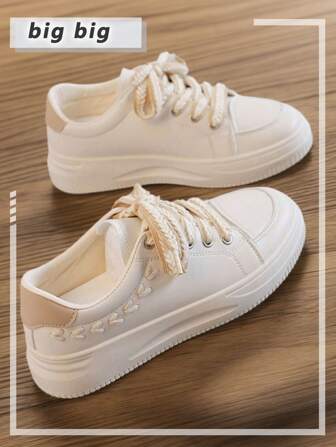 女士简约厚底休闲运动帆布运动鞋，百搭学生风格，秋季