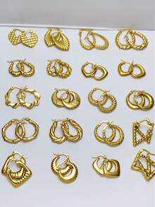 2024年6月12日 随机不锈钢金色方形耳环，简约时尚不对称耳环套装，适合女性日常佩戴和参加派对 - 彩色 - 查看 9