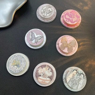 Creative Magnetic Phone Stand With Mirror, Magsafe Strong Attachment Magnetic Circle Air Cushion Back Sticker Compatible With IPhone, Android Phone, Gift For Birthday, Family, Friends Push-Pull Phone Grip, Phone Holder, Phone Accessories